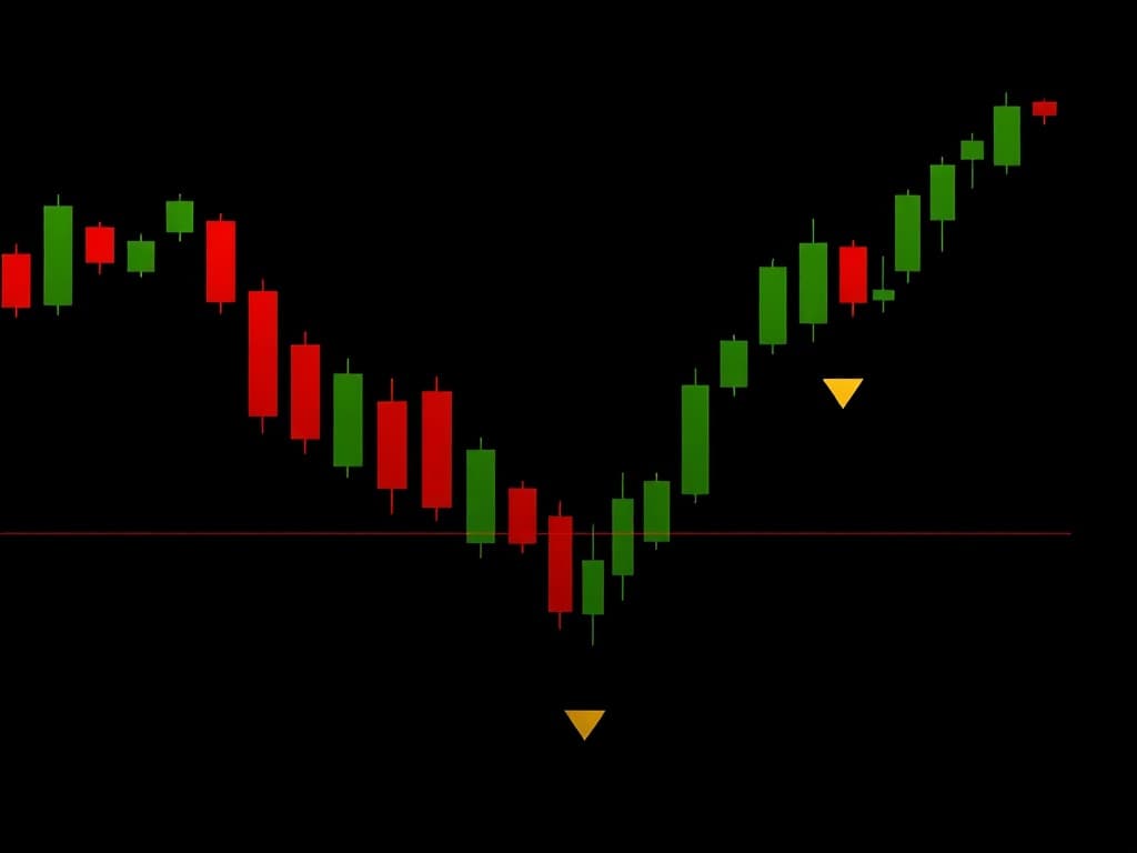 Traditional red and green candlestick chart with gold accents